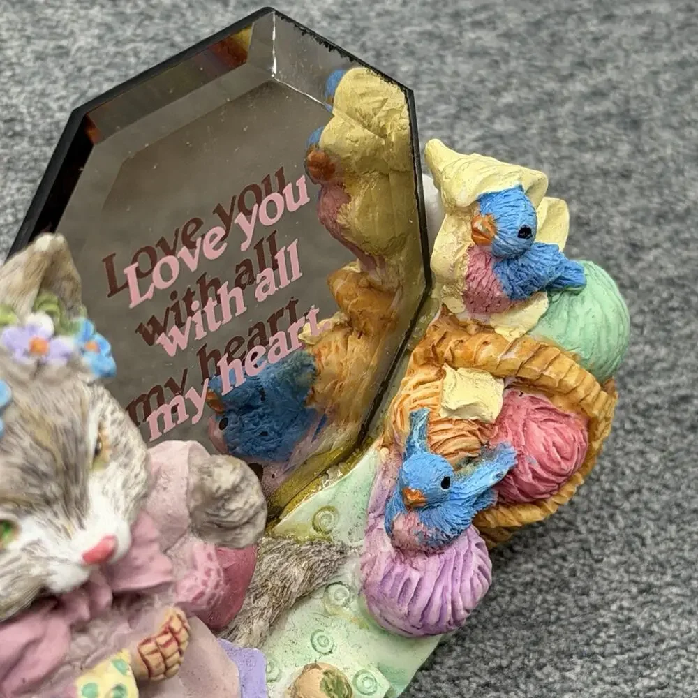 Cheerful Reflections Mirrored Trinket Cat Blue Birds Love You With All My Heart